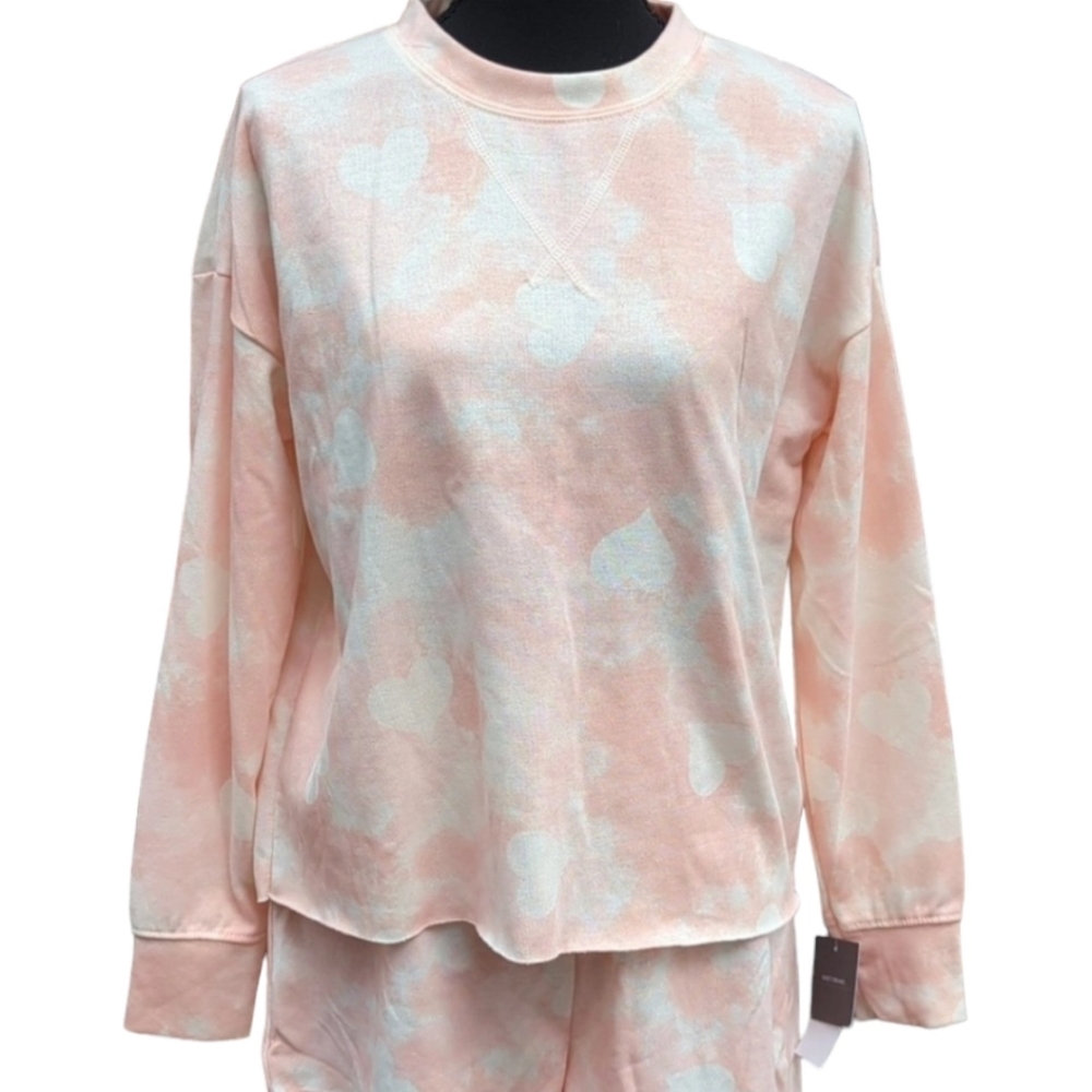 Grayson Threads Lounge Set Tie Dye Heart Print Long Sleeve Shorts Sz Me…